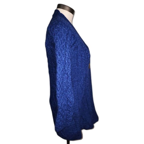 Carraig Donn Royal Blue 100% Merino Wool Cable Knit Cardigan Sweater - Picture 2 of 8